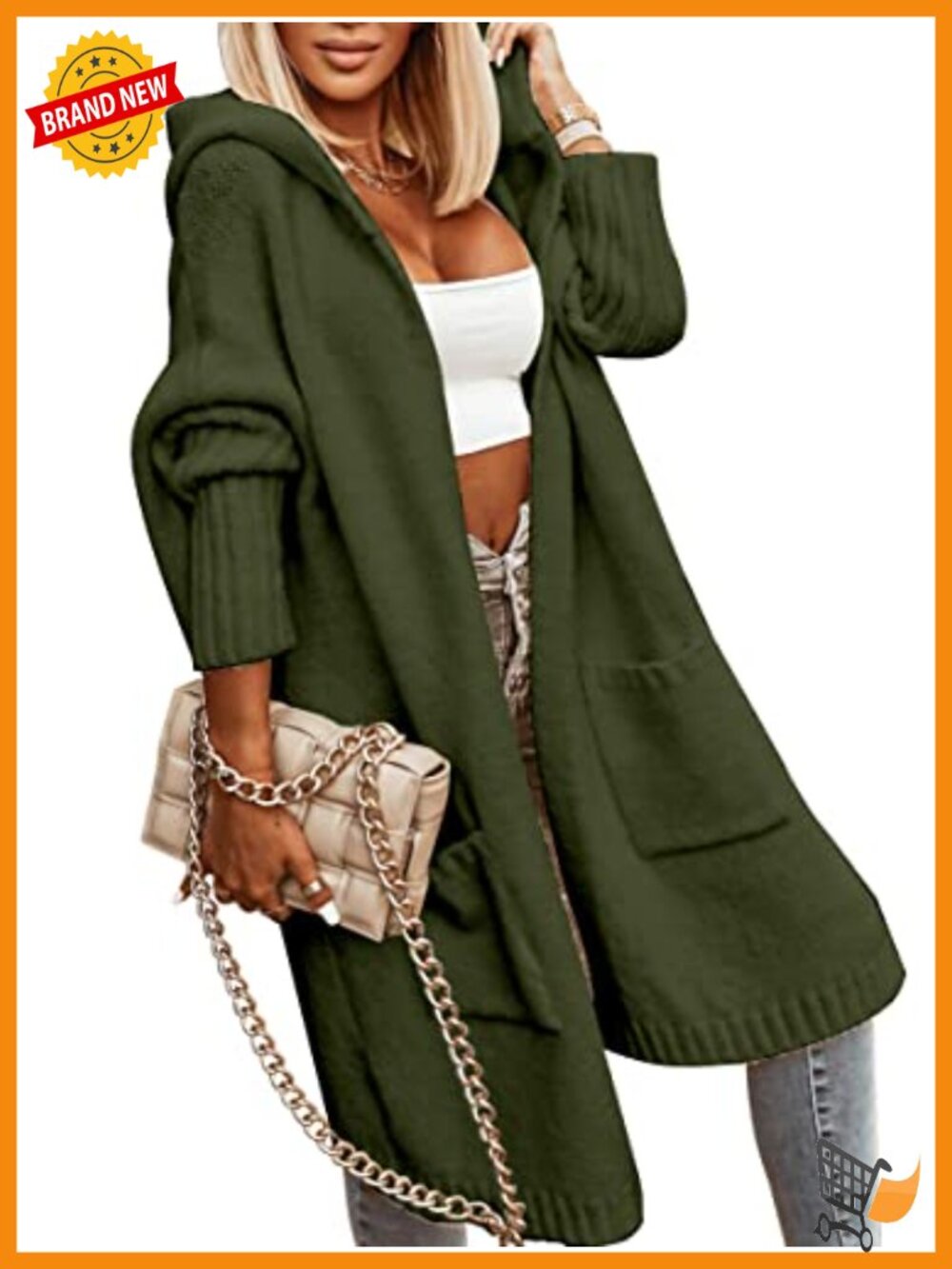 Women's Long Hooded Chunky Knit Cardigan Sweater Coat Oversized Cable Knit Open